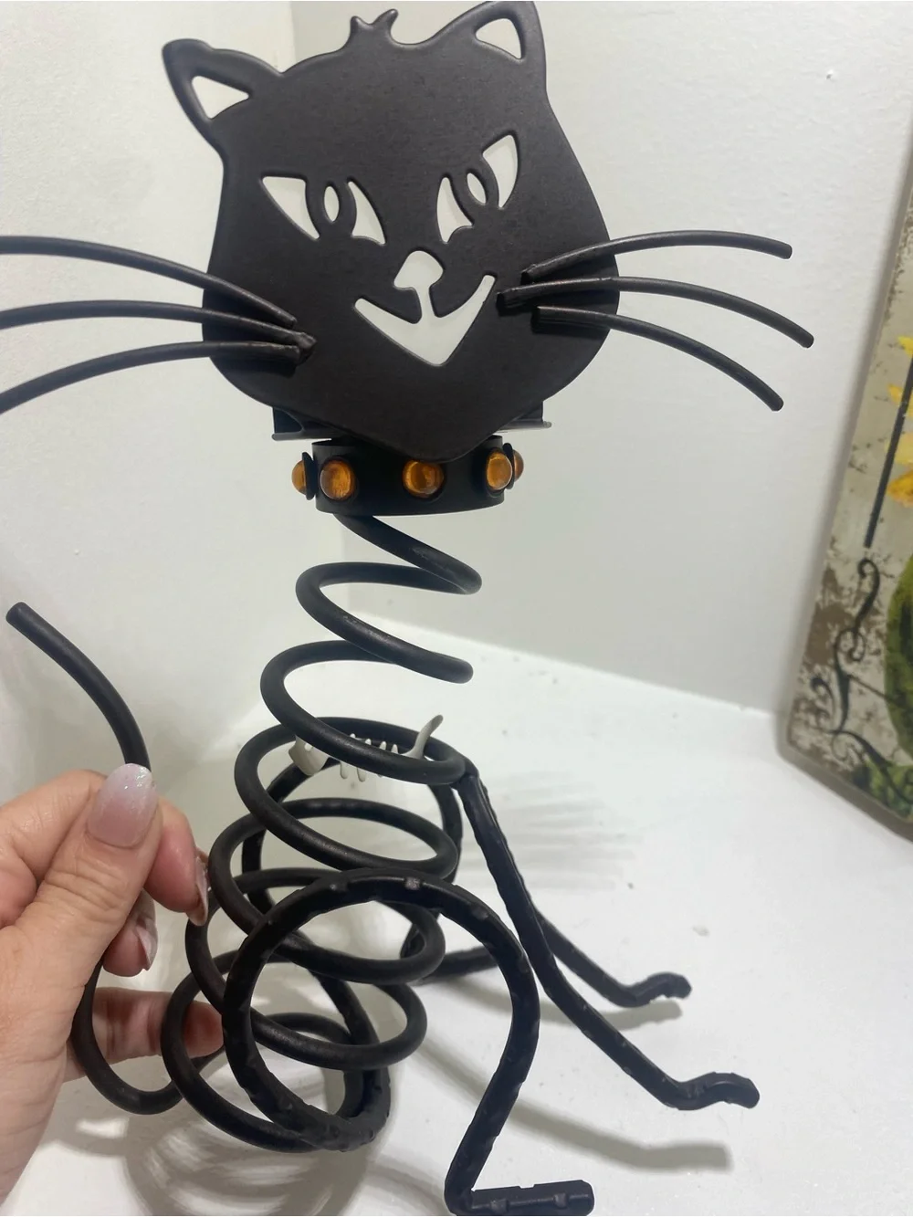 Black Matte Metal Cat Shaped Candle Holder for Mini Candle, Animal Theme